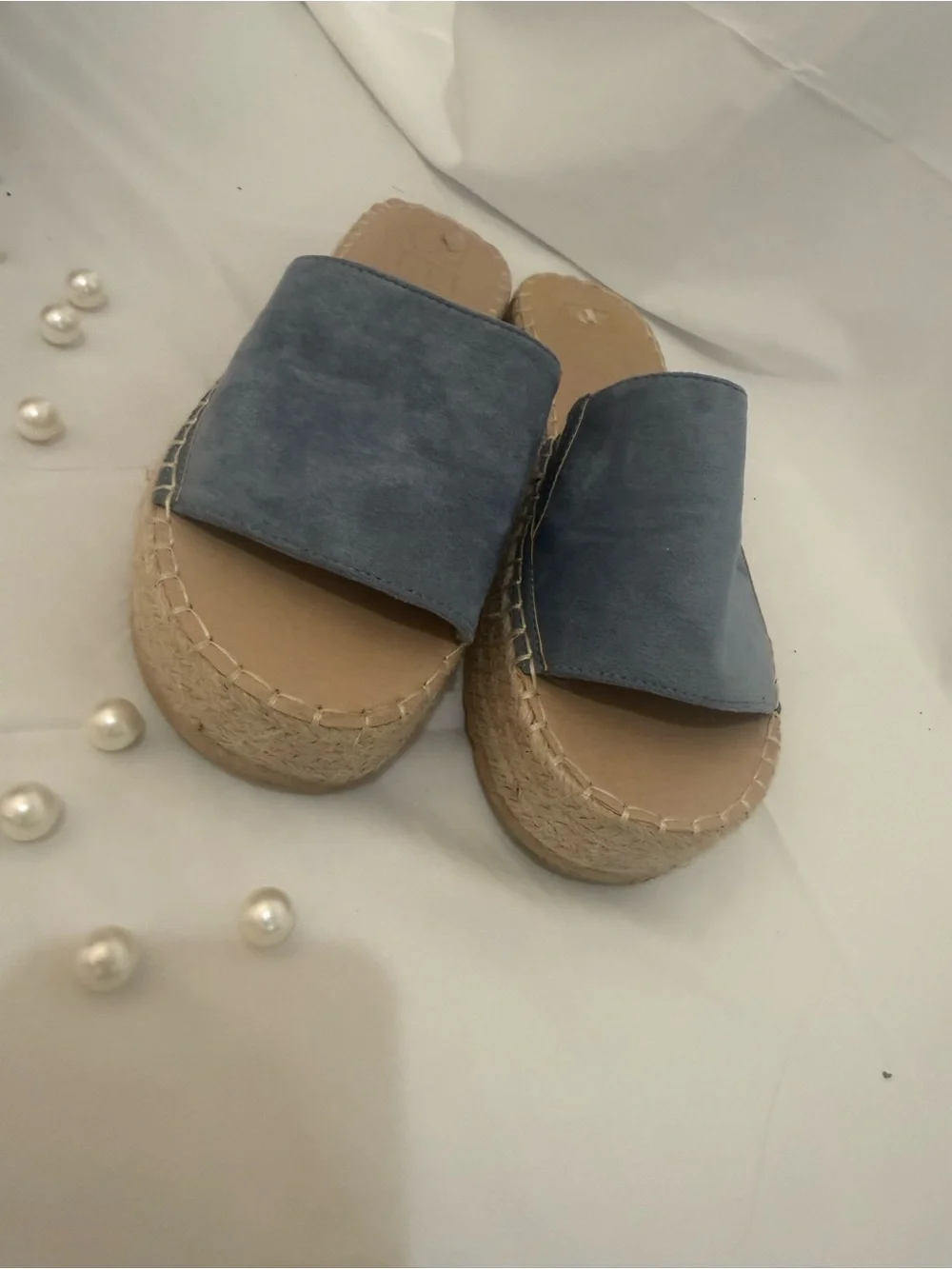 Women’s Light Blue Suede Espadrille Slide